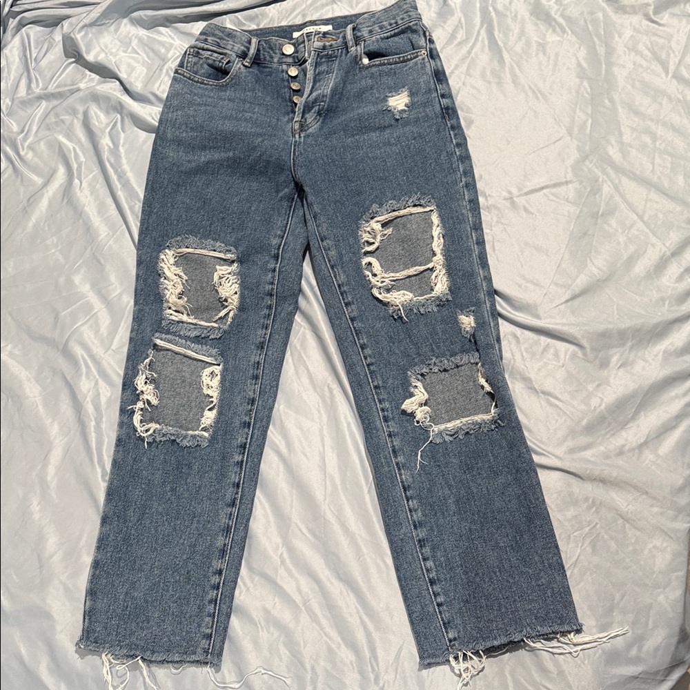 PacSun Blue Distressed Straight Leg Jeans